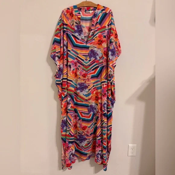 Johnny Was EUC Summer Stripes Maxi Kaftan dress - Picture 3 of 12